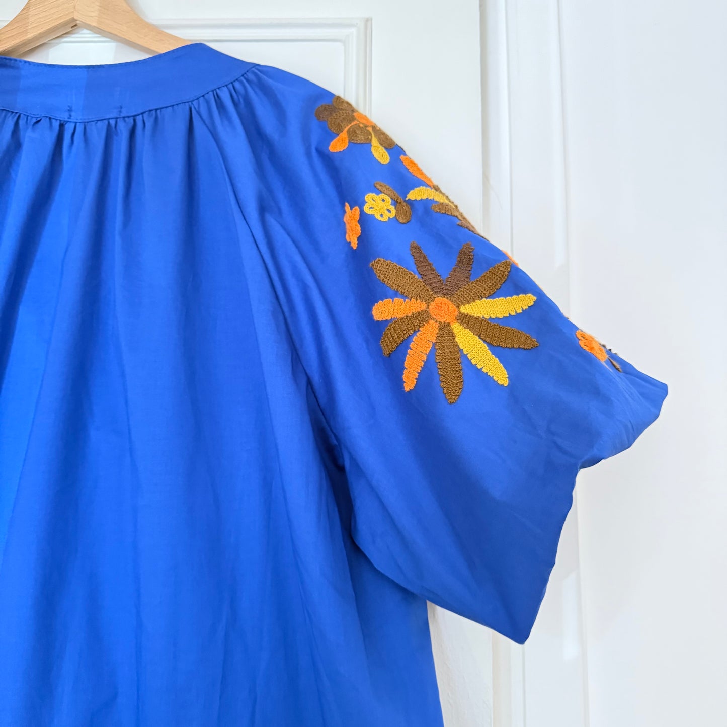 Robe longue bohème bleue en coton LOUNAE
