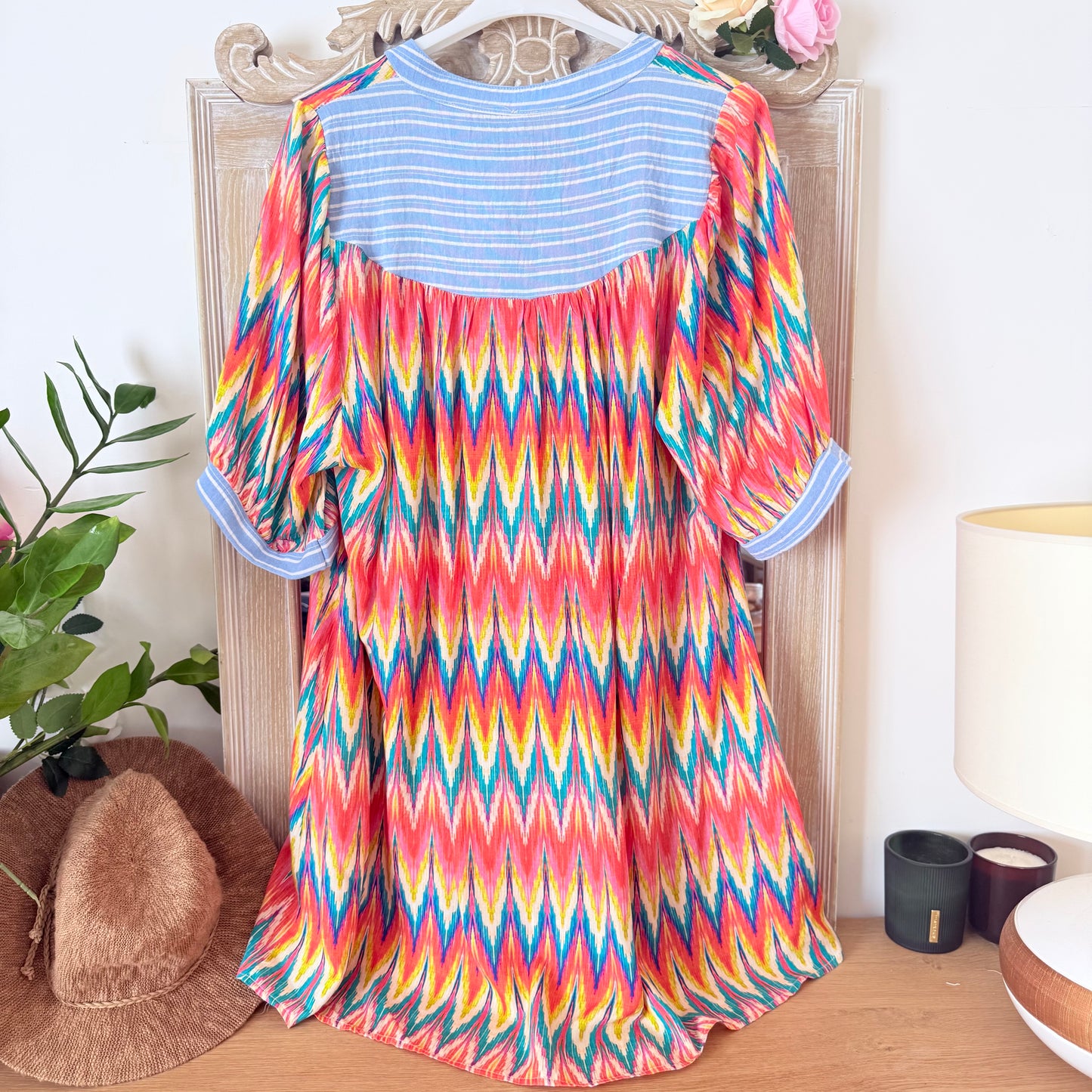 Robe imprimé et effet denim mi-longue en viscose LOUNAE