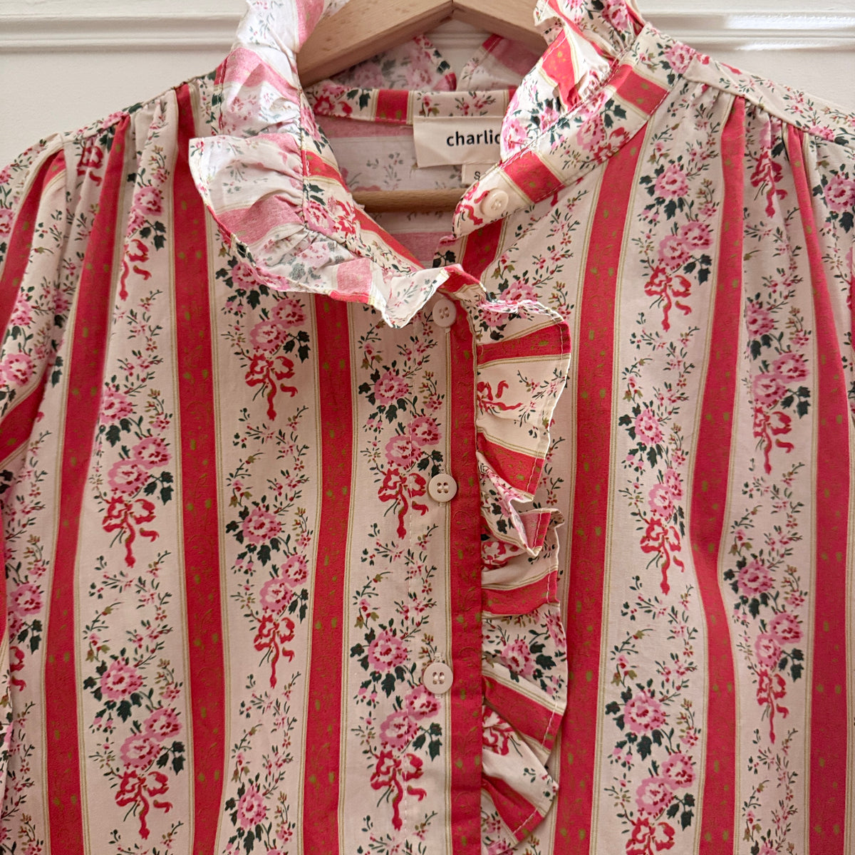 Chemise manches longues fleurie corail en coton LOUNAE
