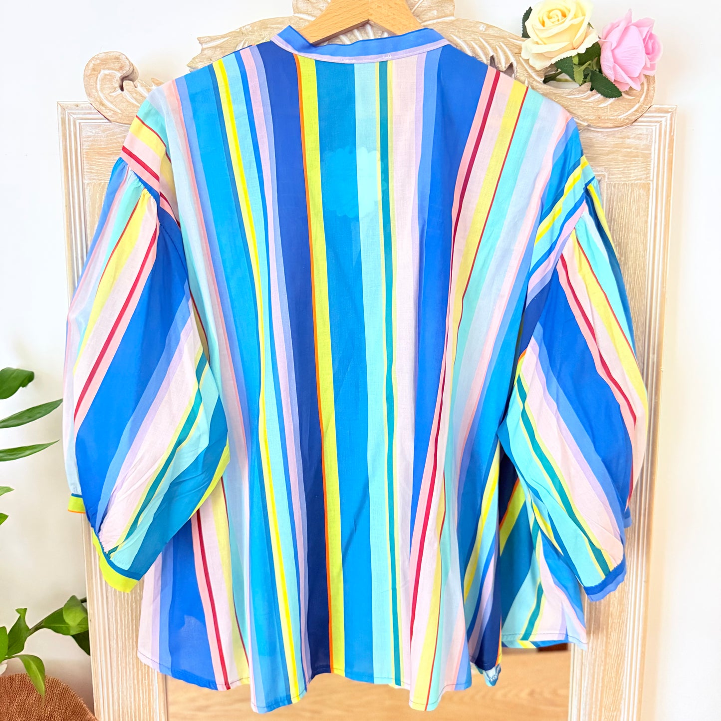 Blouse bleue et multicolore rayée LOUNAE