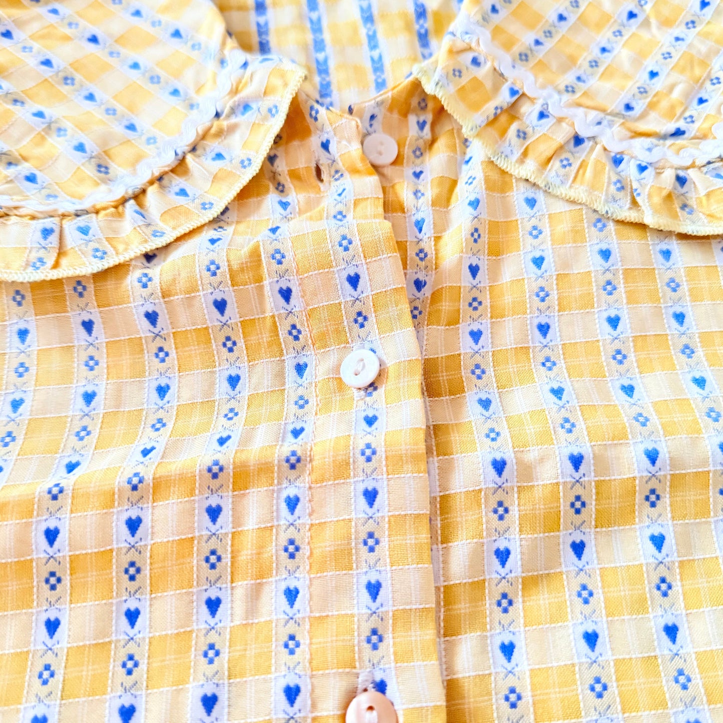 Chemise sans manches jaune et bleue col Claudine rétro LOUNAE