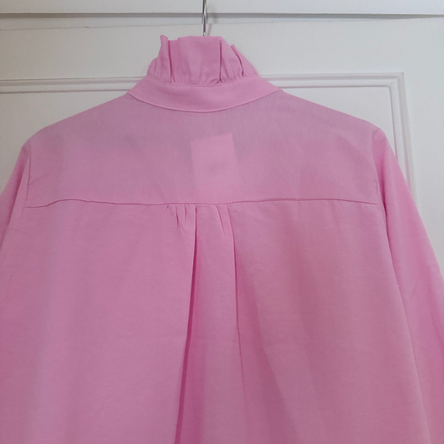 Chemise rose manches longues col à volants en coton LOUNAE
