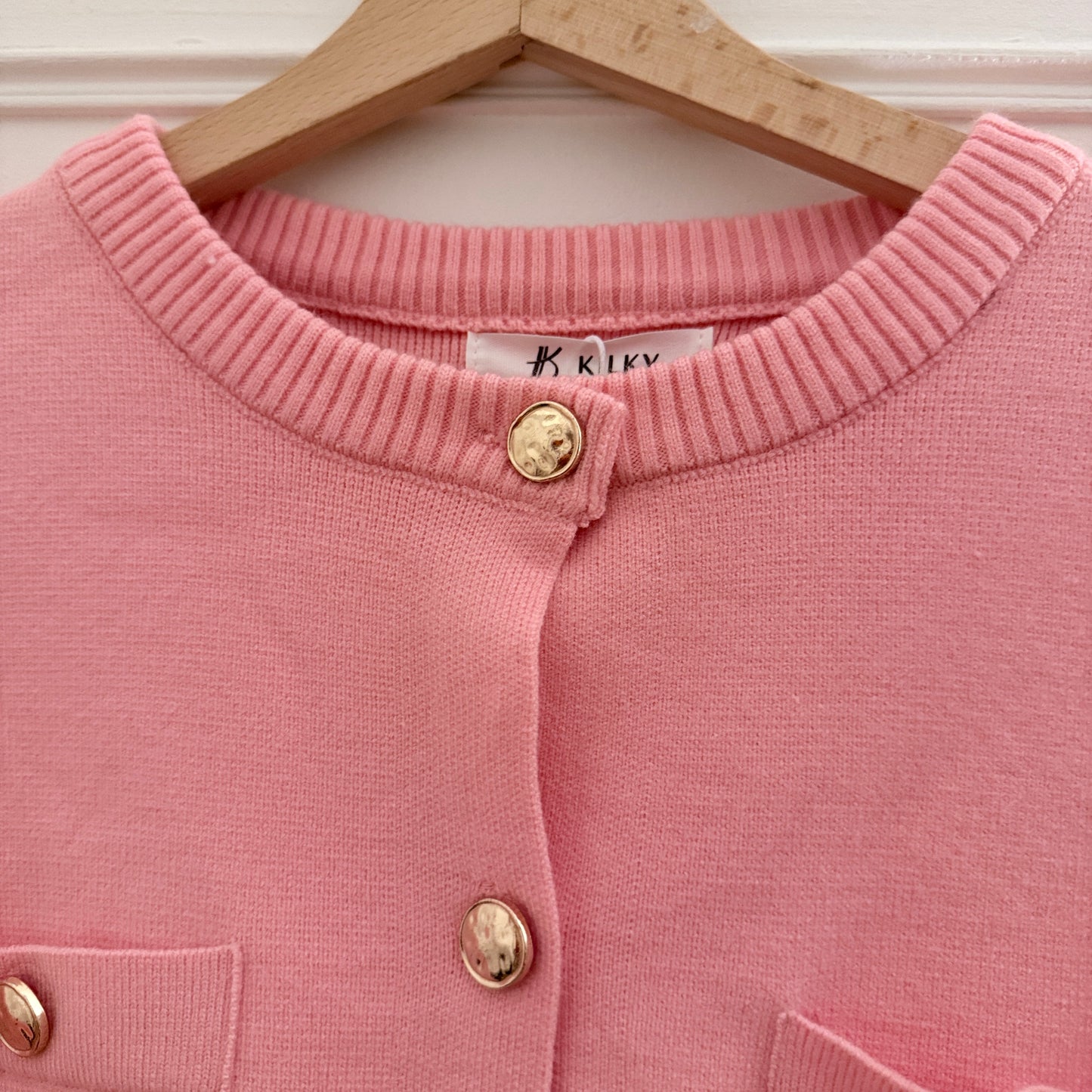Cardigan rose manches courtes LOUNAE, détail du tissu