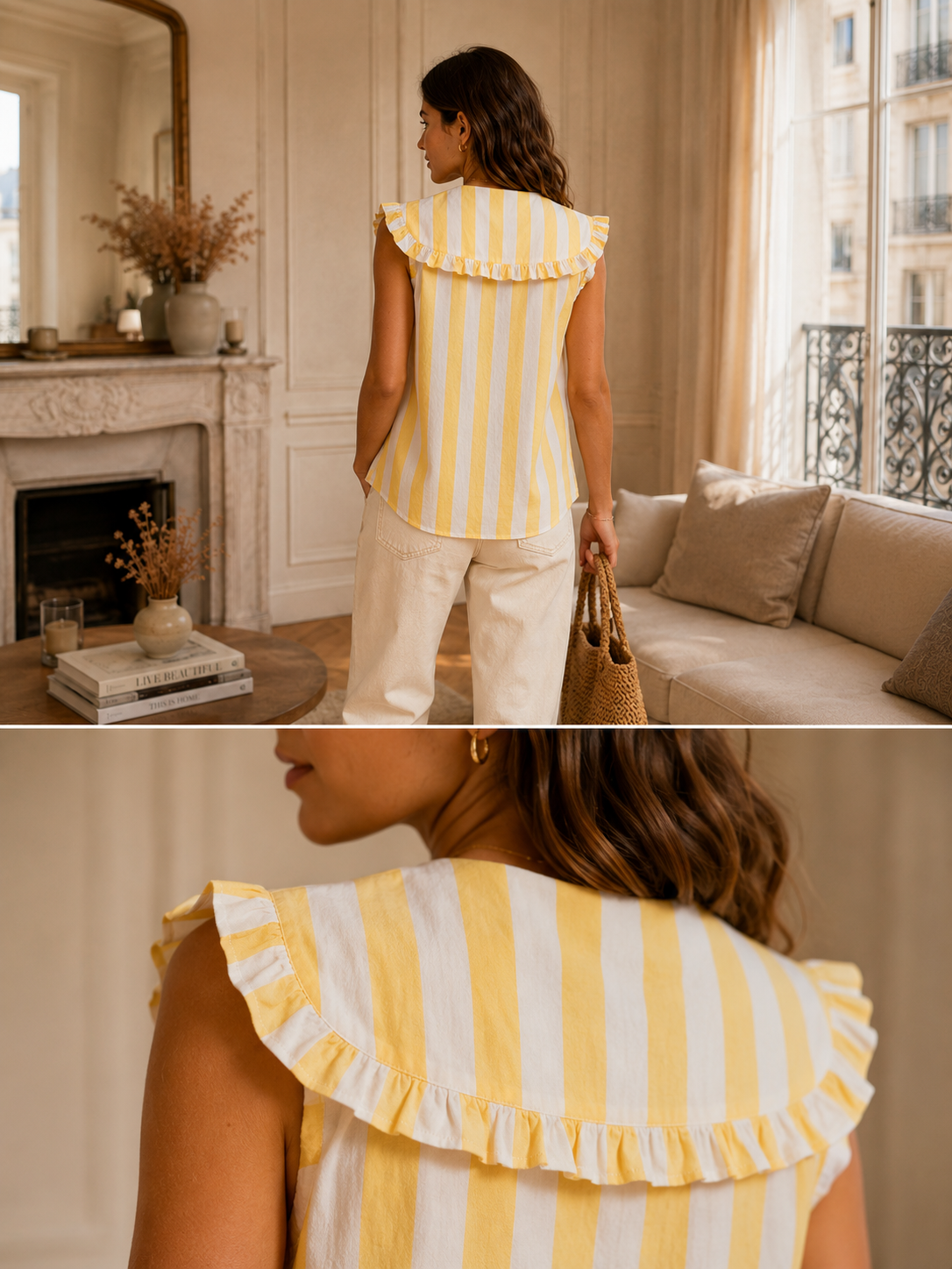 Chemise jaune rayée col Claudine LOUNAE