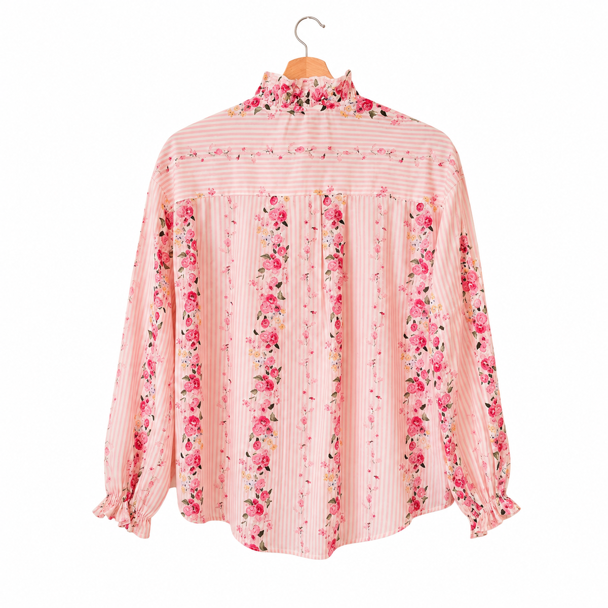 Chemise rose fleurie manches longues LOUNAE