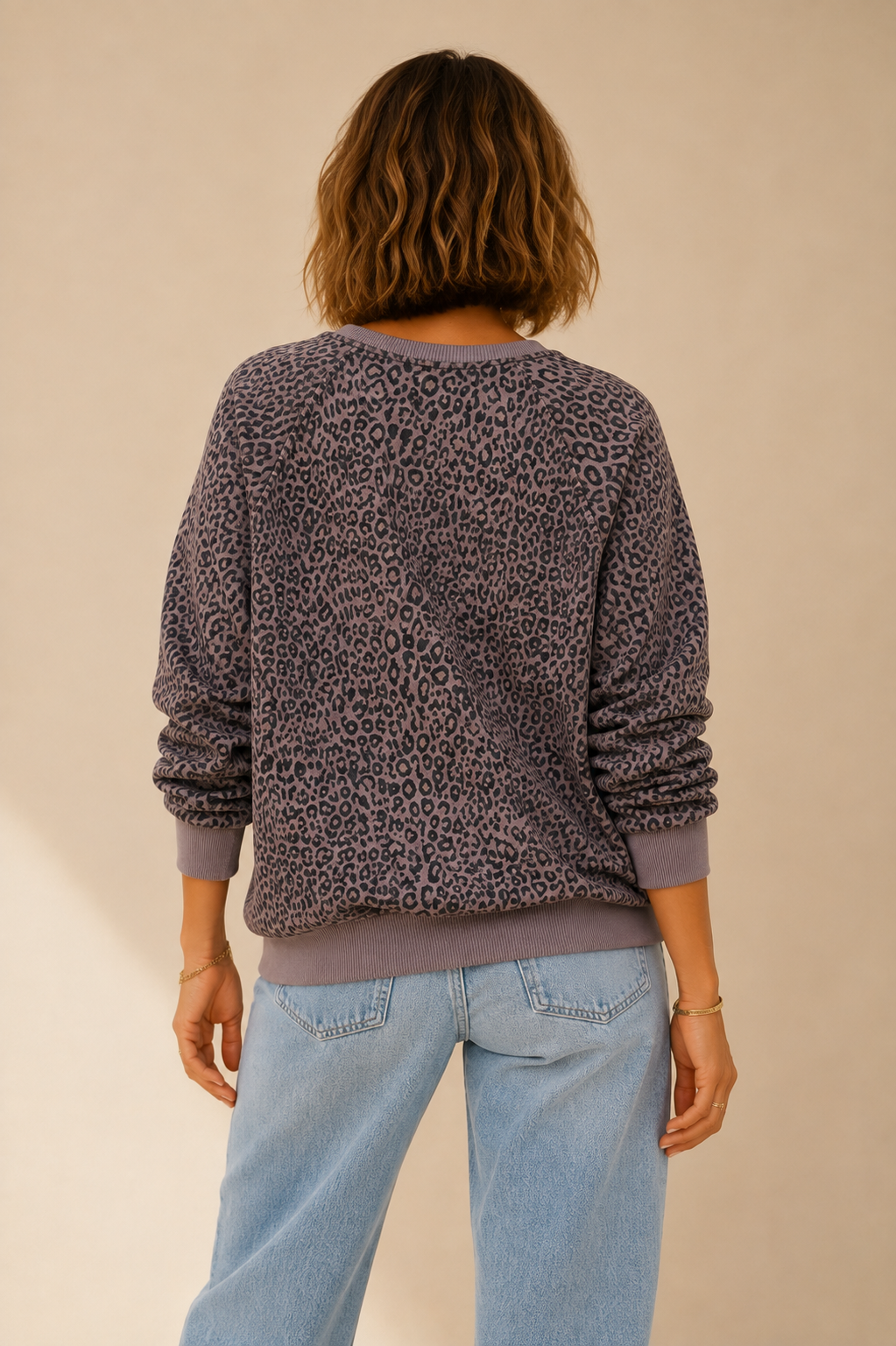 Sweat taupe léopard logo amour en coton taille unique LOUNAE