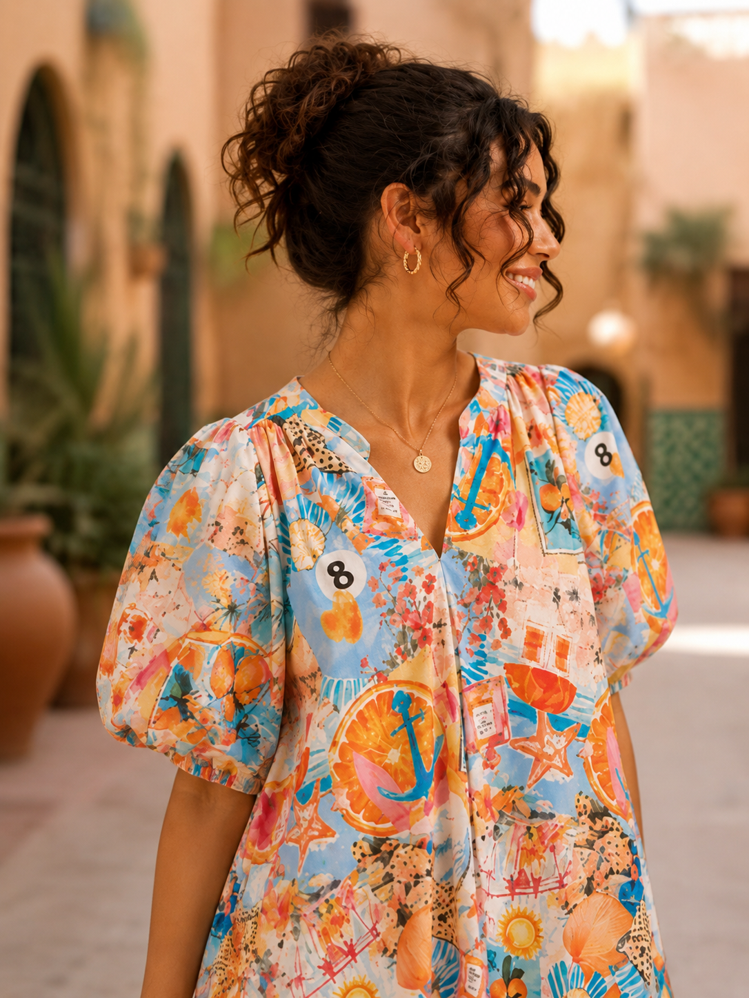 Robe courte imprimée manches bouffantes LOUNAE