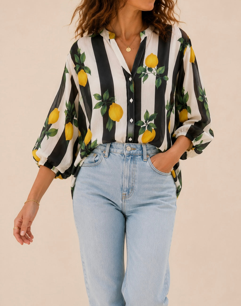 Chemise rayée citrons noire et blanche - April vintage