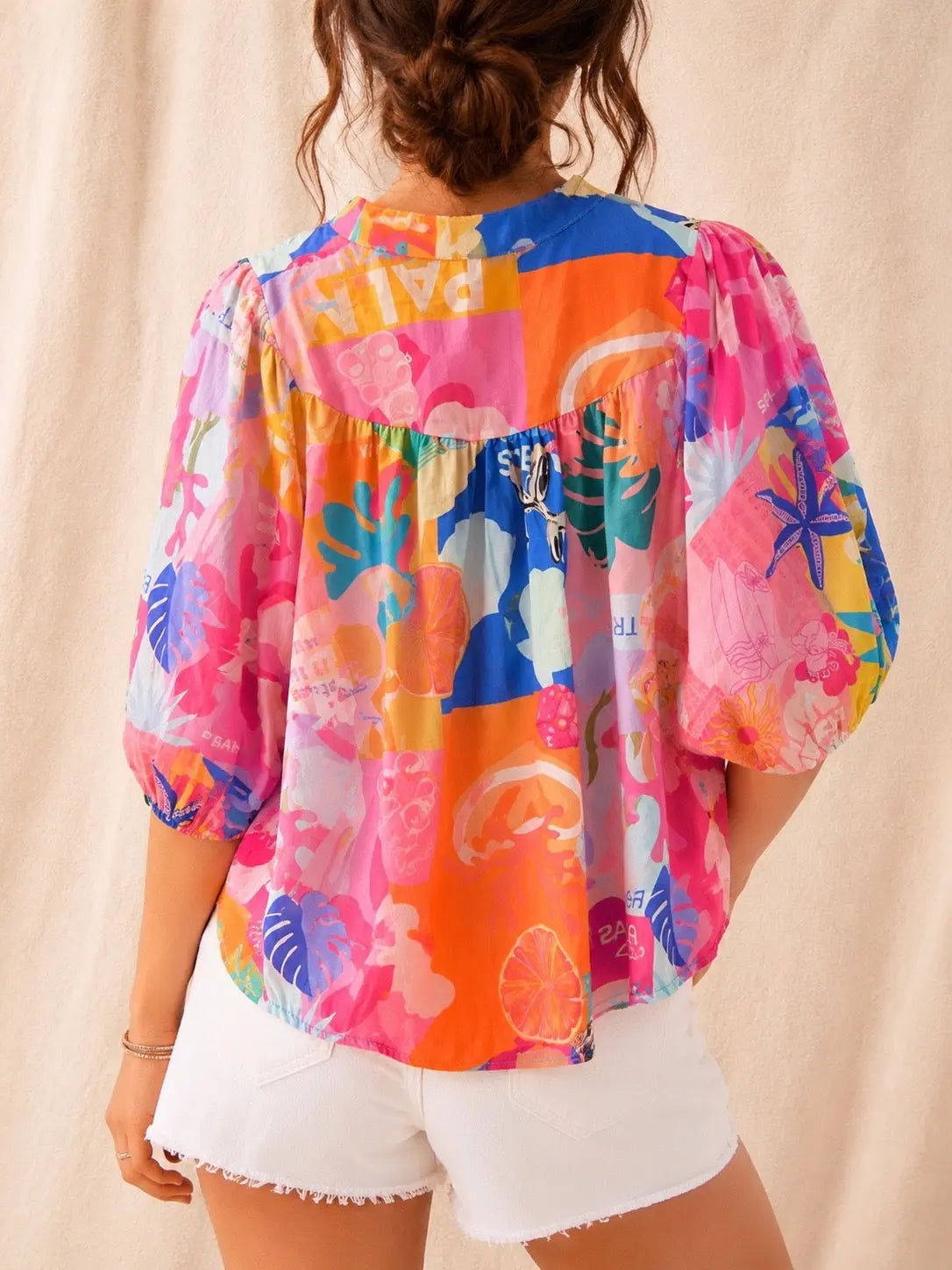 Chemise bohème multicolore manches ballon LOUNAE