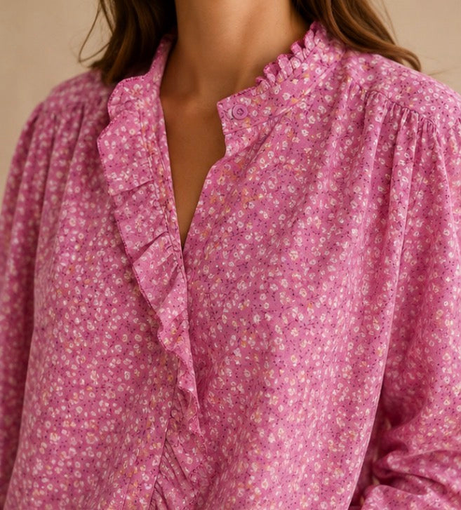 Chemise rose fleurie taille unique LOUNAE