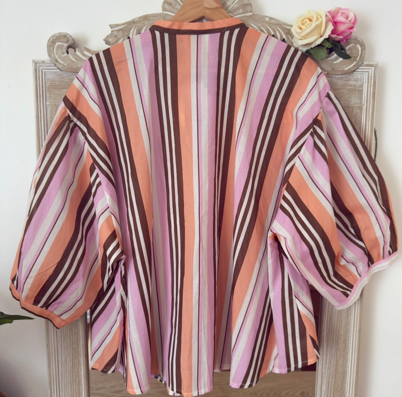 Chemise rayée rose orange marron  - April vintage