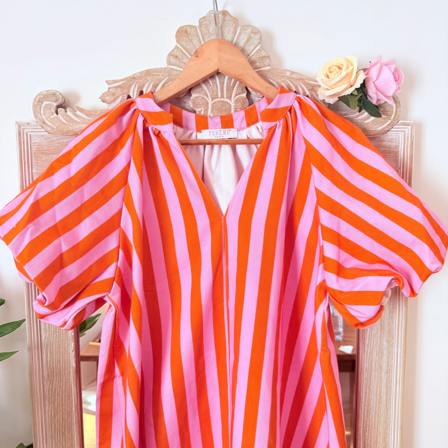 Robe bohème rayée orange rose - Pohême