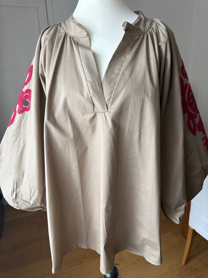Blouse Bohème Beige Manches Ballon LOUNAE