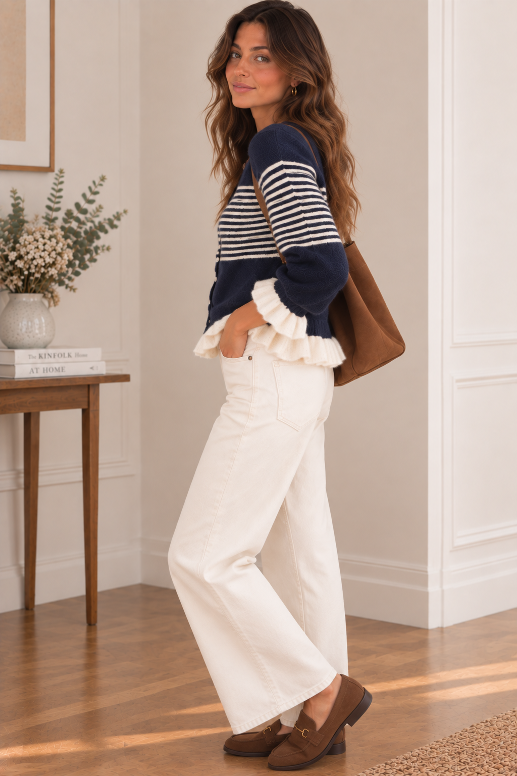 Gilet rayé marine et beige LOUNAE