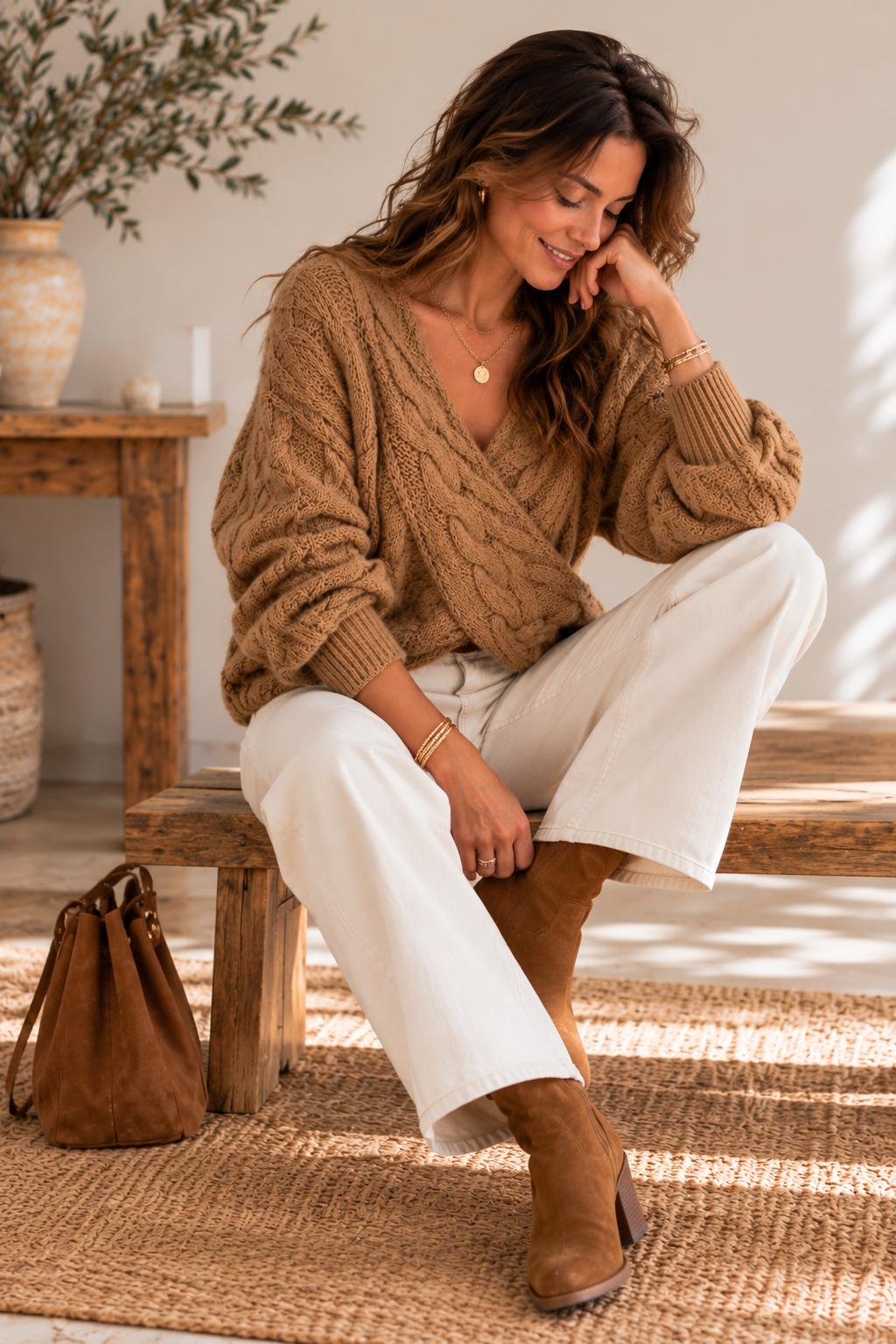 Pull Cache-Coeur Torsadé Camel LOUNAE