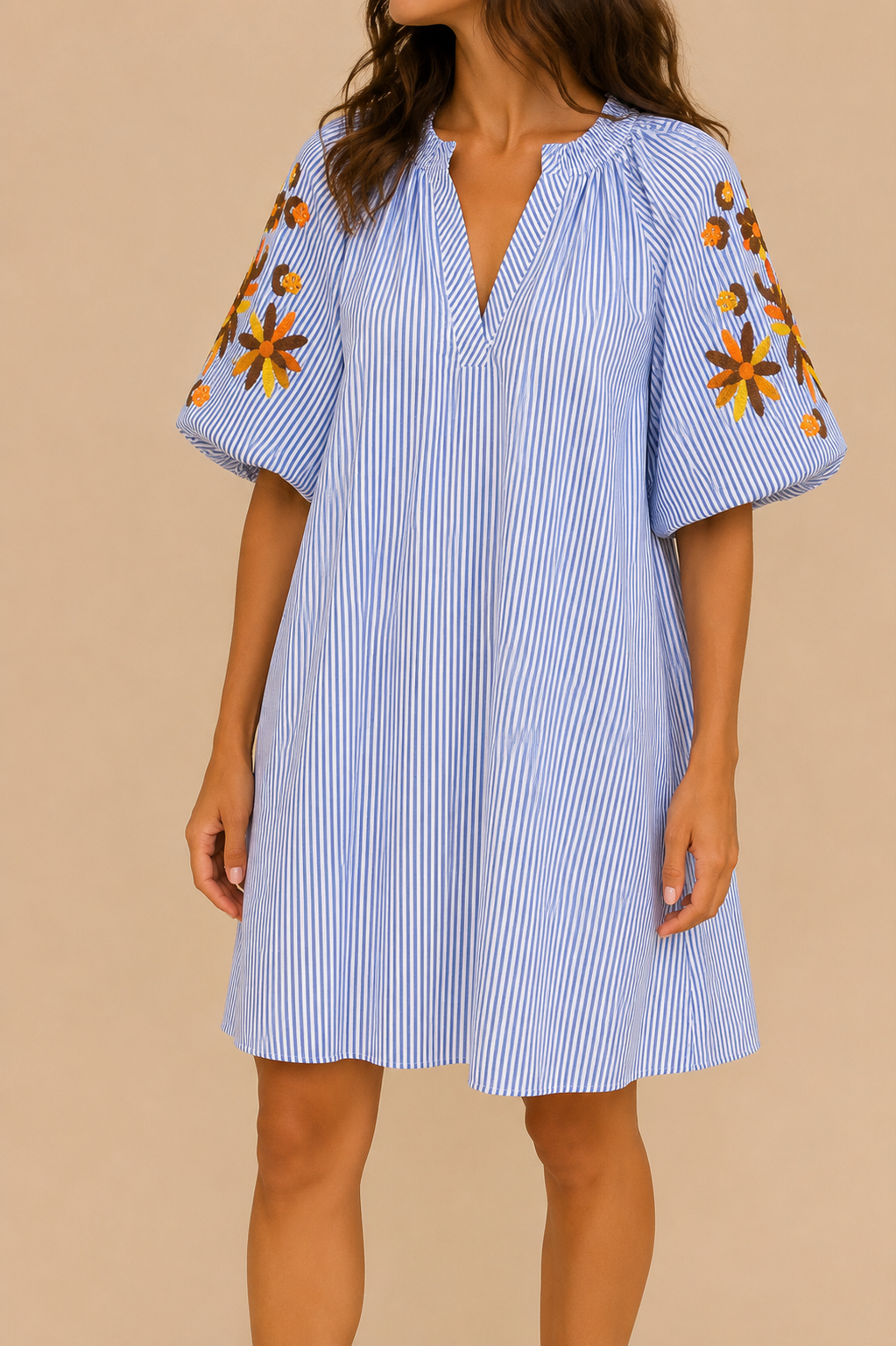Robe  mi-longue bleue manches larges LOUNAE