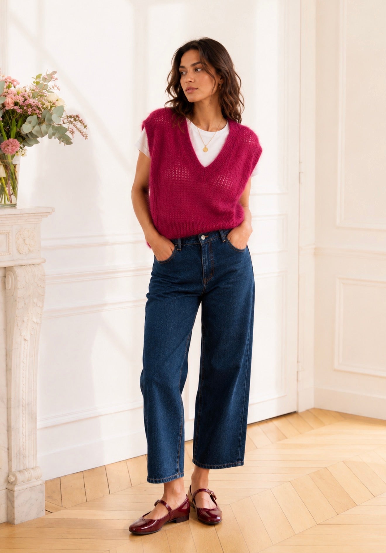 Pull prune maille aérienne 80% mohair LOUNAE