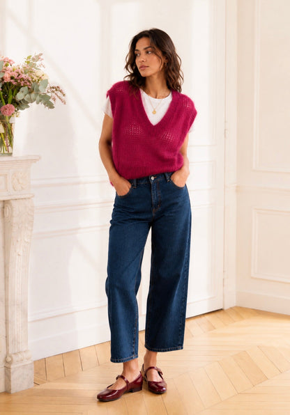 Pull prune LOUNAE, col V et coupe oversize en mohair
