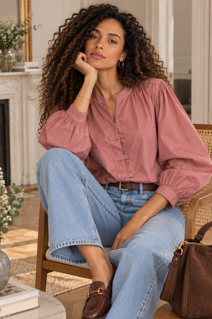 Chemise Rose Manches Ballon LOUNAE