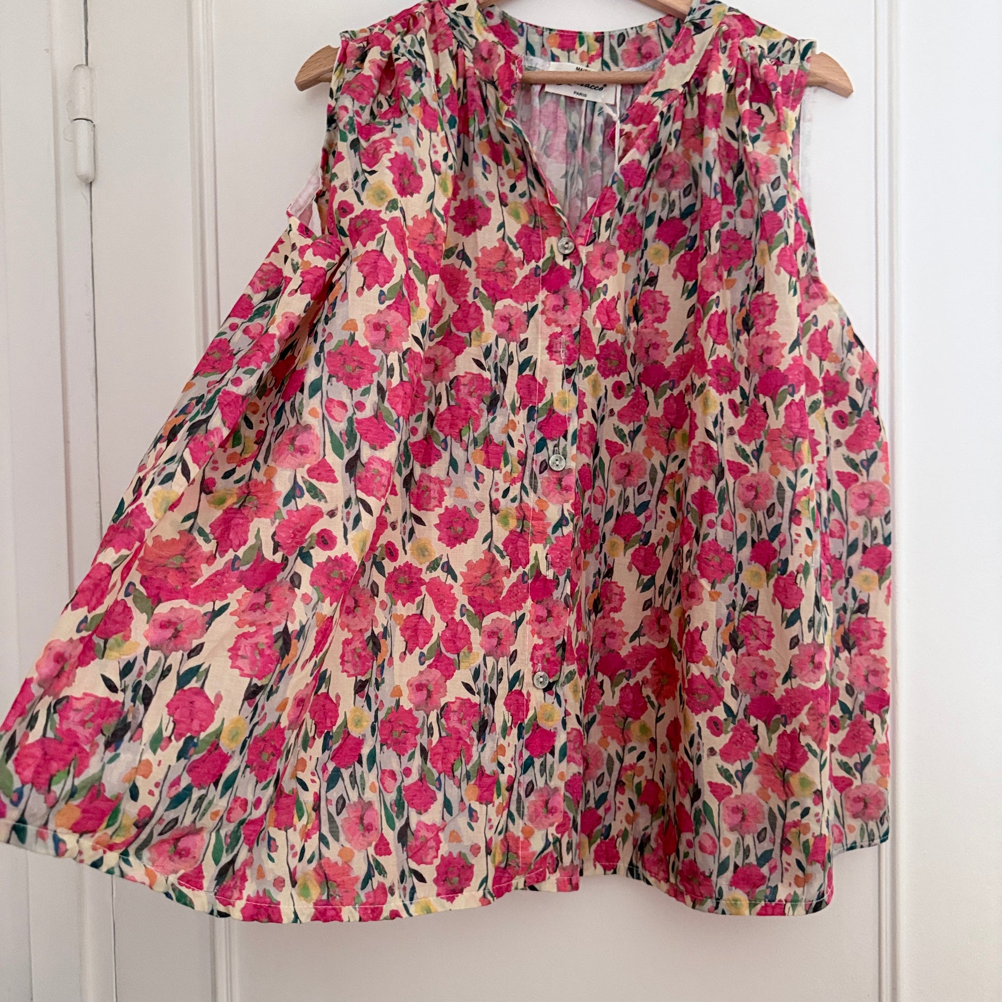 Blouse beige et rose fleurie en coton LOUNAE