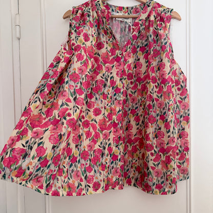 Blouse beige et rose fleurie en coton - Taille unique LOUNAE