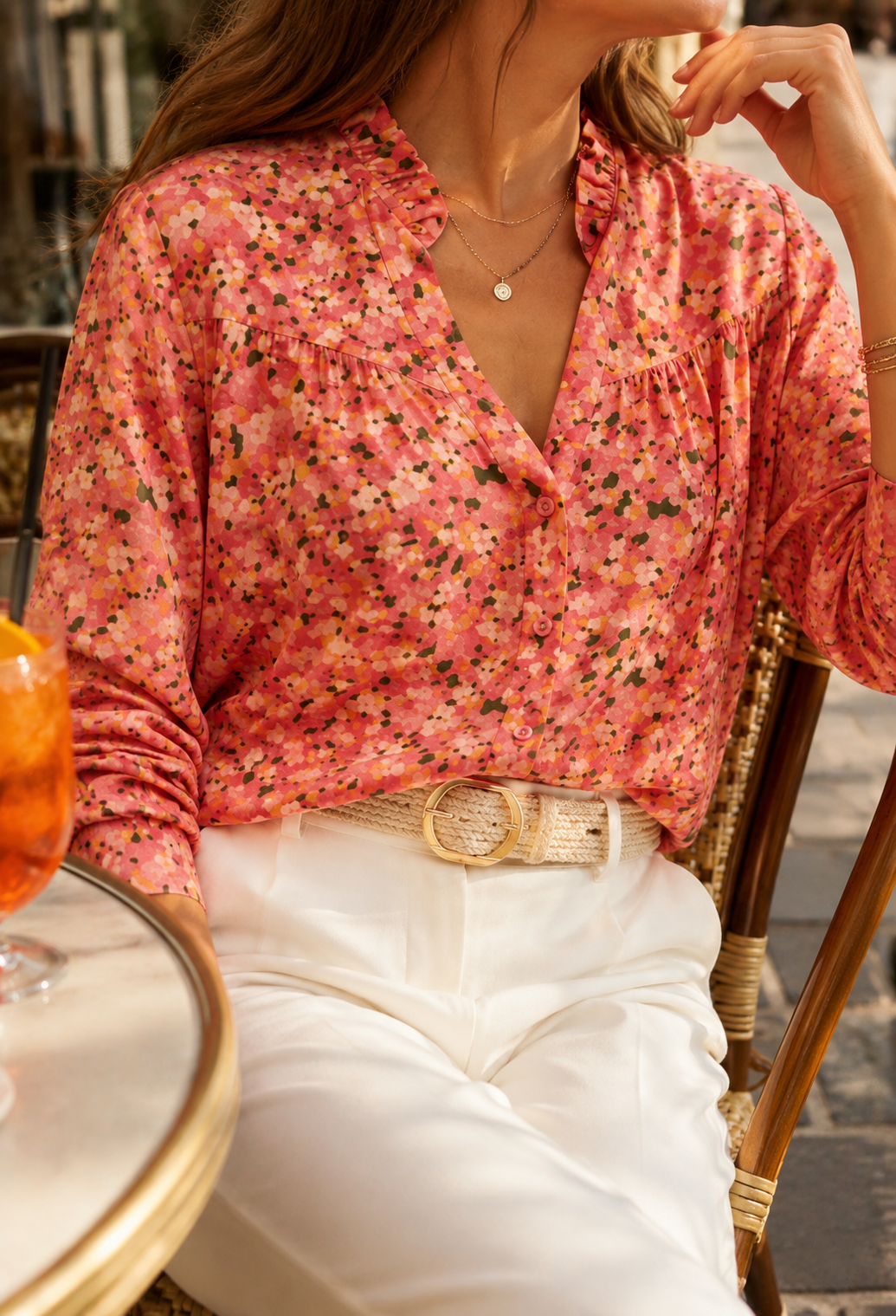 Chemise corail fleurie en coton LOUNAE