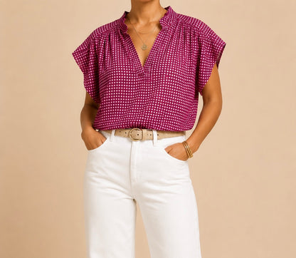 Blouse manches courtes bordeaux rose en coton LOUNAE