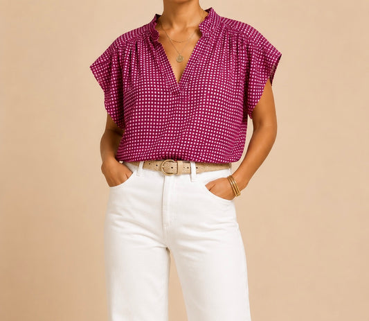 Blouse manches courtes bordeaux rose en coton LOUNAE