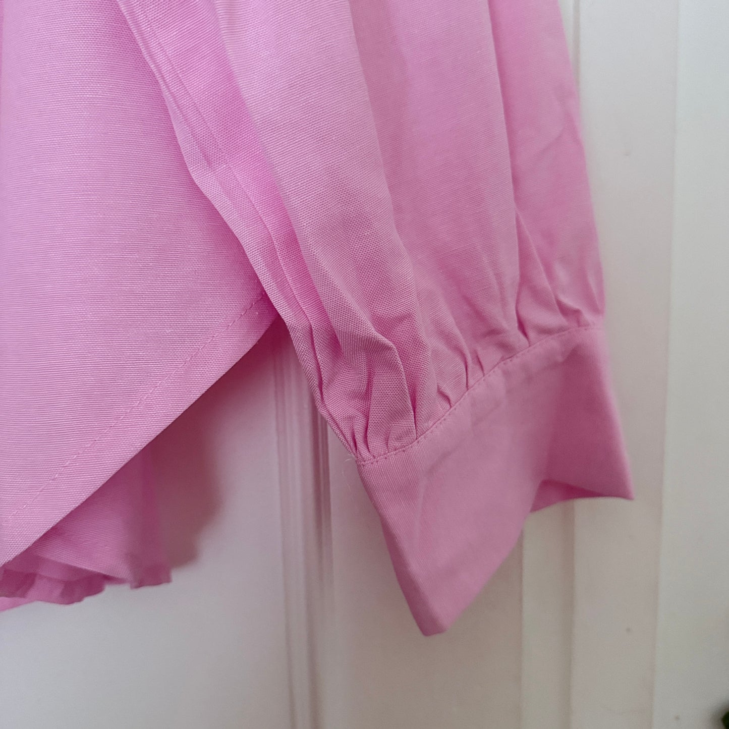 Chemise rose manches longues col à volants en coton LOUNAE