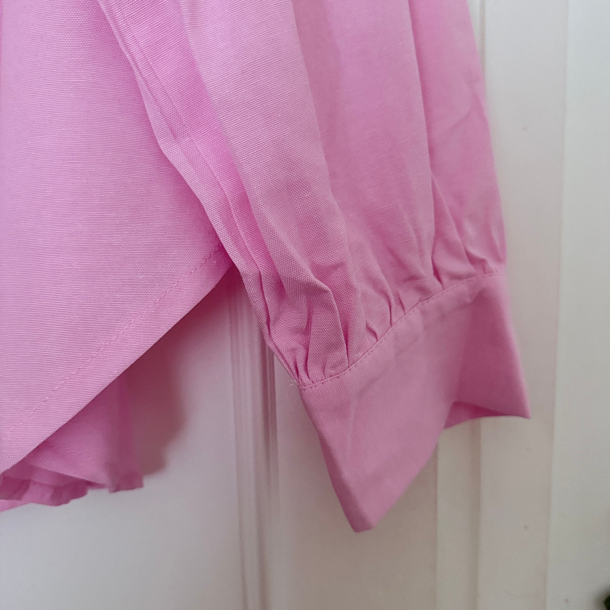 Chemise rose manches longues col à volants en coton LOUNAE