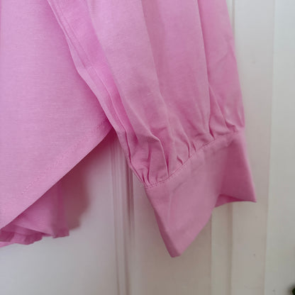 Chemise rose manches longues col à volants en coton LOUNAE