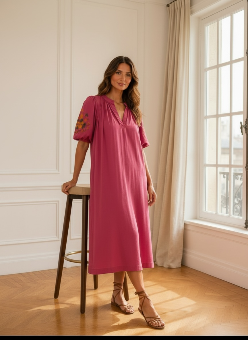 Robe longue bohème terracotta brodée LOUNAE