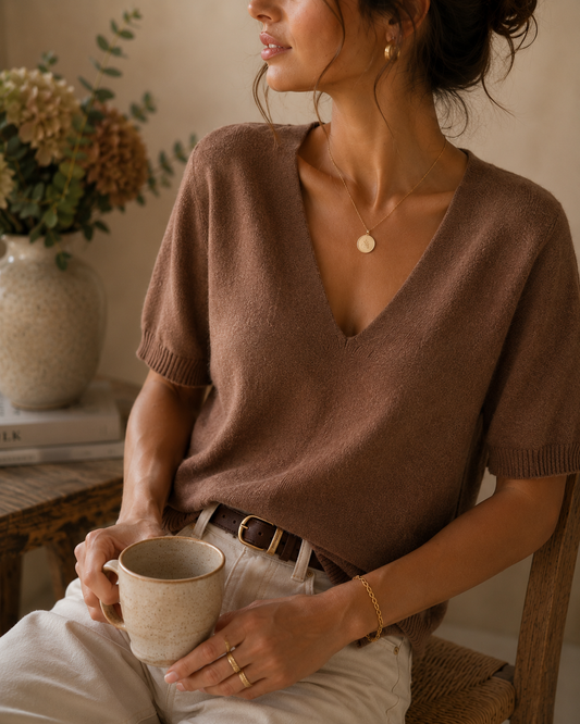 Pull marron manches courtes LOUNAE