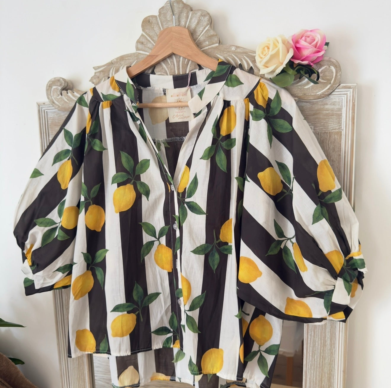 Chemise rayée citrons noire et blanche - April vintage
