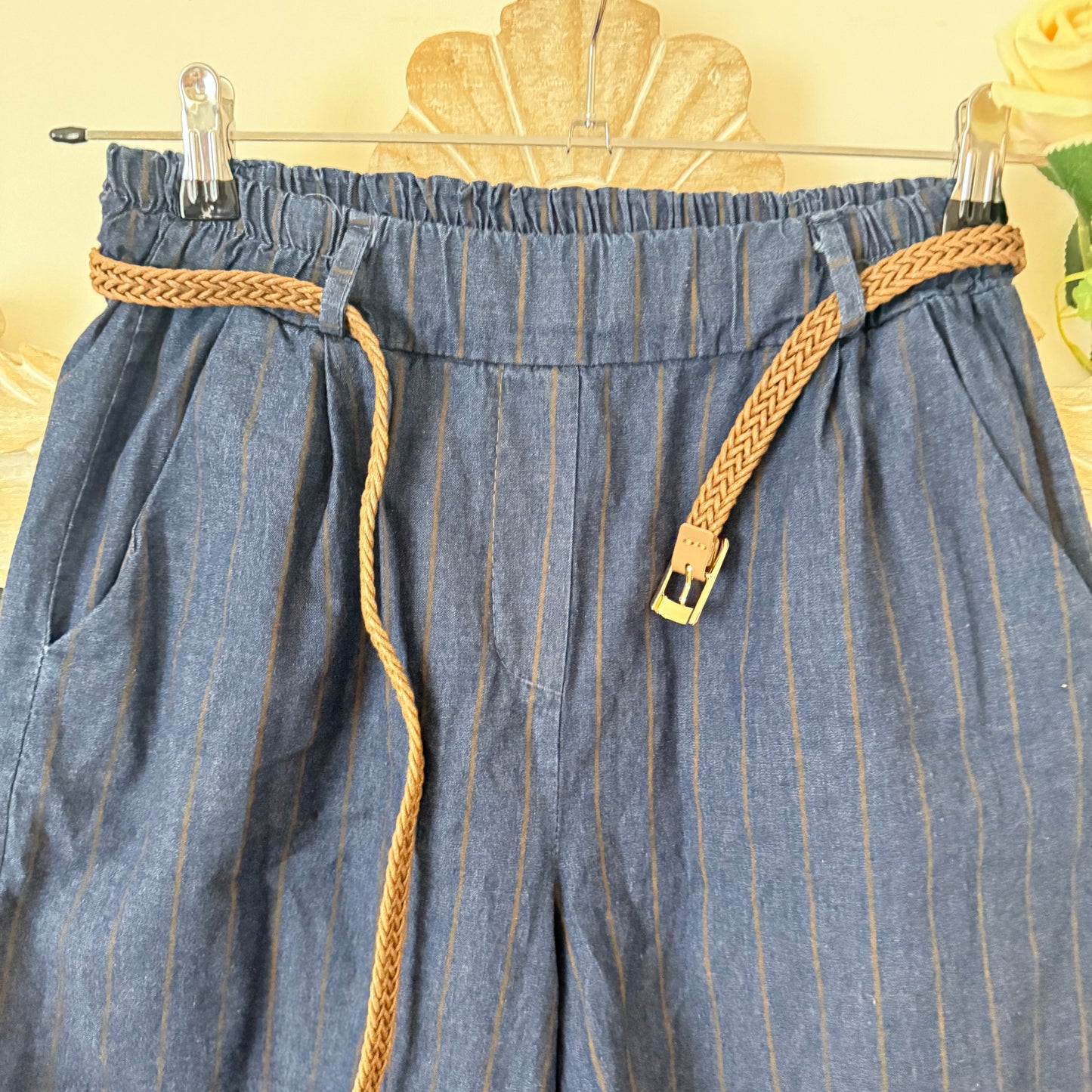 Short bleu rayé Camel - Carla Giannini