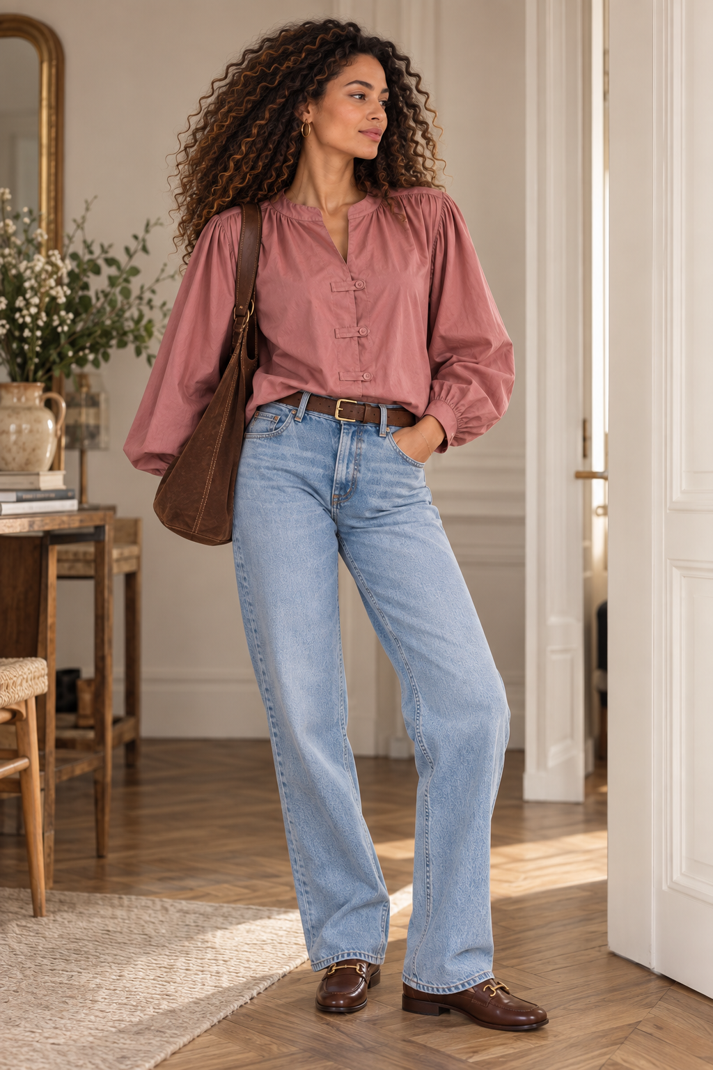 Chemise Rose Manches Ballon LOUNAE
