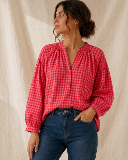 Blouse vichy corail et rose LOUNAE