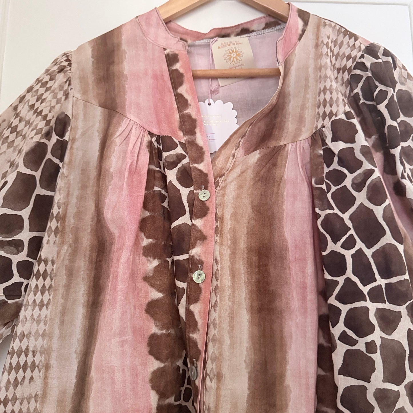 Blouse rose et marron motifs animal en coton LOUNAE