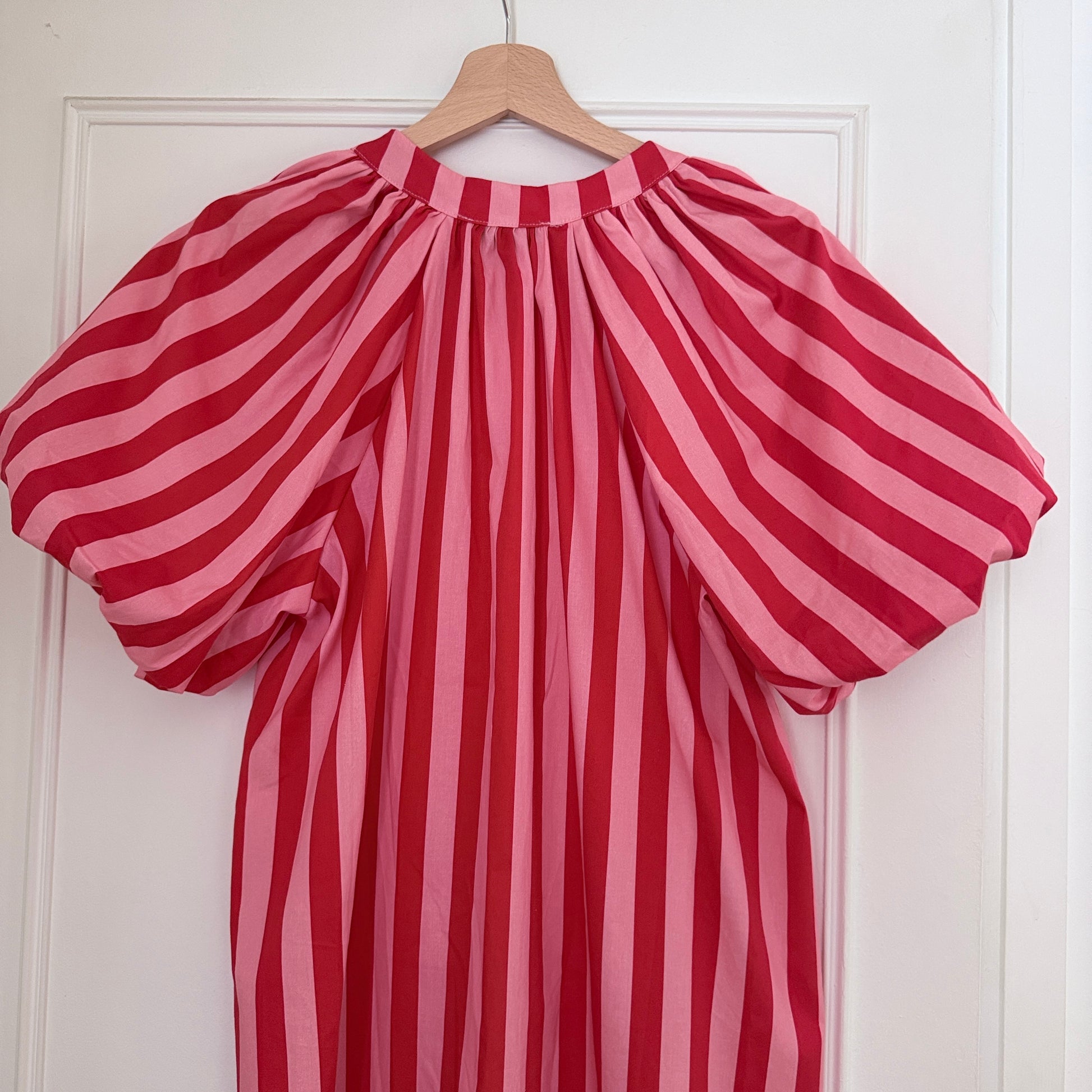 Robe rose et rouge manches ballons en coton LOUNAE