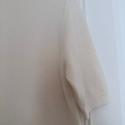 Pull écru col V manches courtes en maille LOUNAE, vue d'ensemble