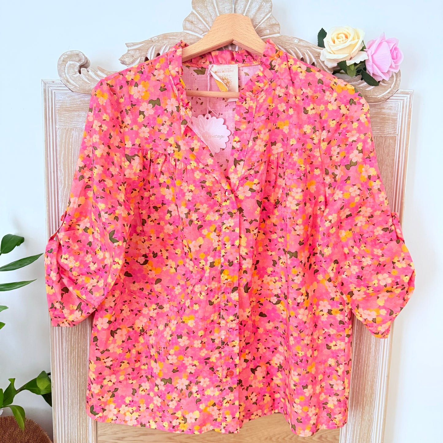 Chemise rose fleurie - April vintage