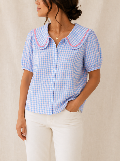 Chemise bleu et rose vichy en coton LOUNAE