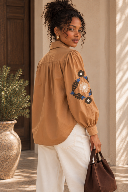Chemise Manches Longues Camel Brodée LOUNAE