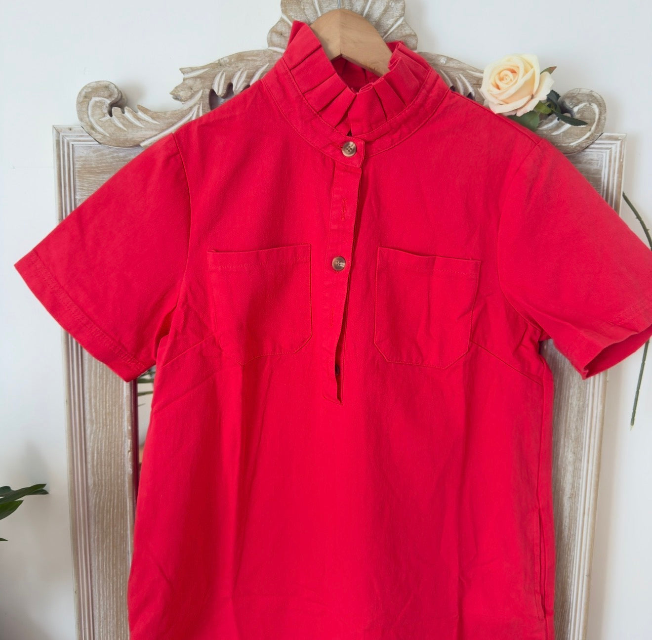 Robe rouge col volanté - Maëlle