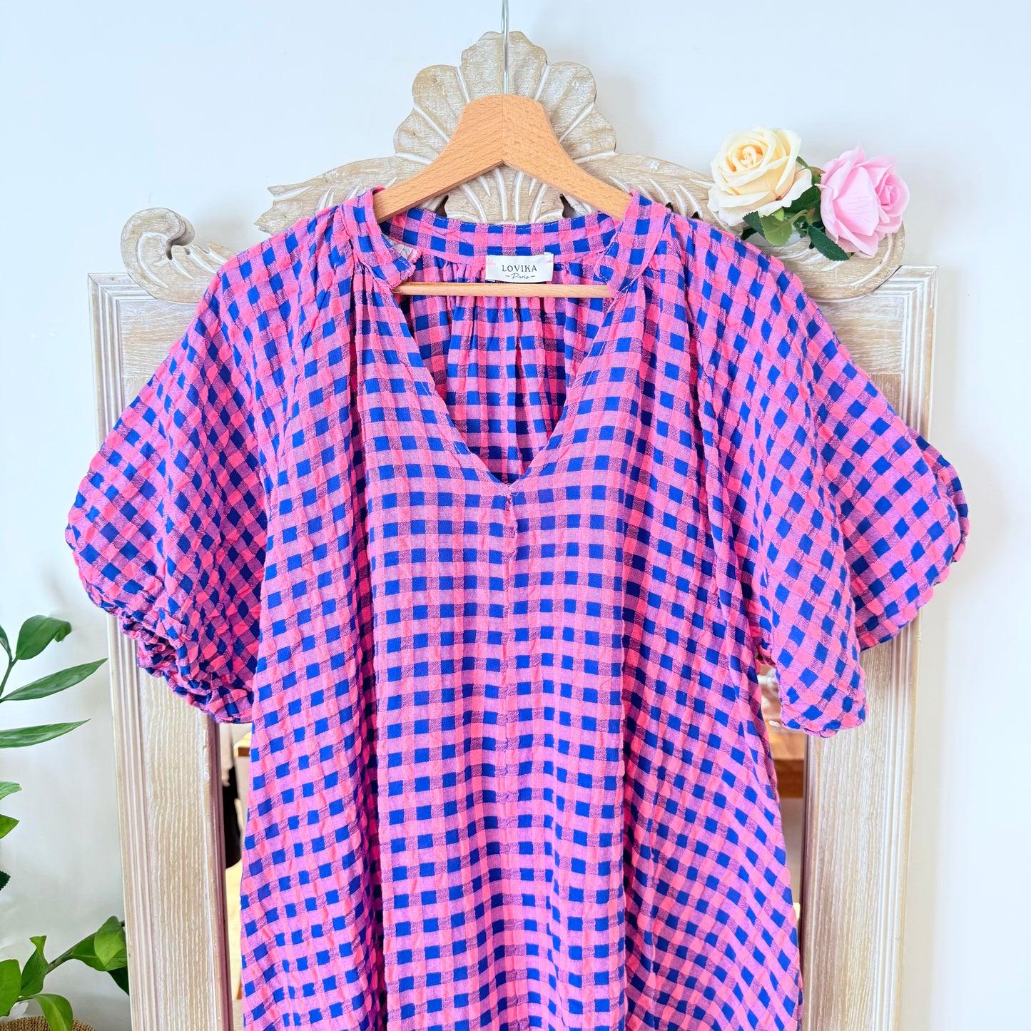 Robe à carreaux bleu et violet