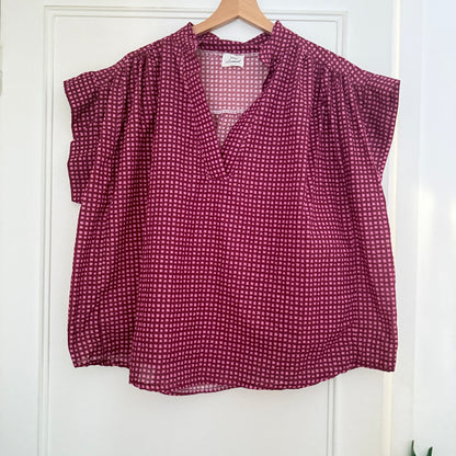 Blouse manches courtes bordeaux rose en coton LOUNAE