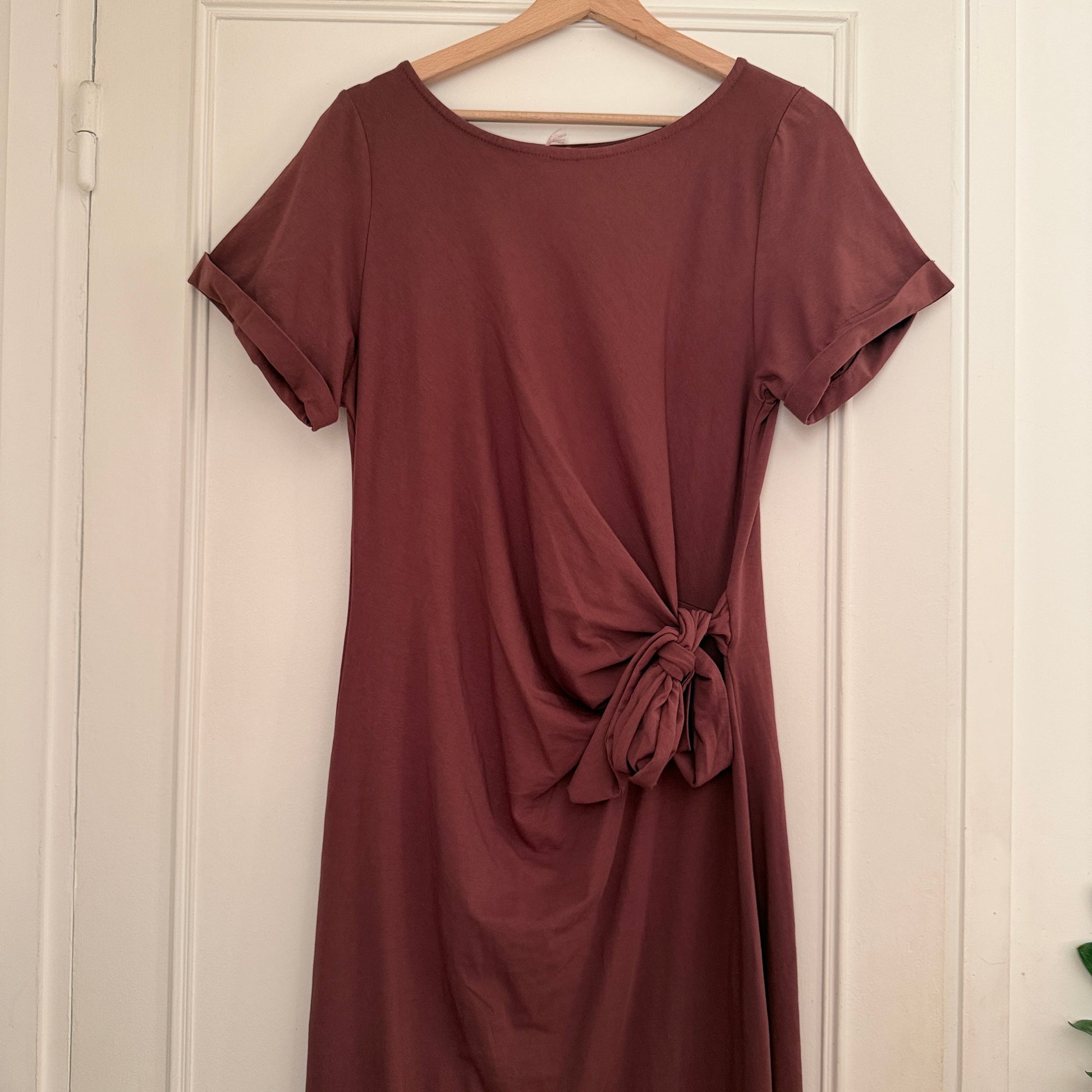Robe longue marron détail noeuds en coton LOUNAE