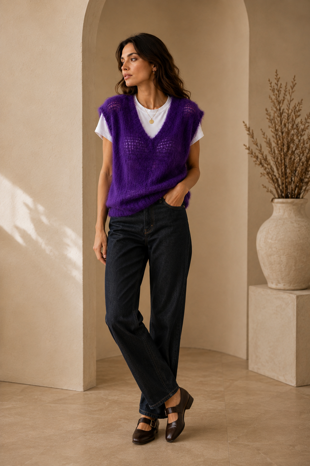 Pull violet maille aérienne 80% mohair - Made in Italy LOUNAE