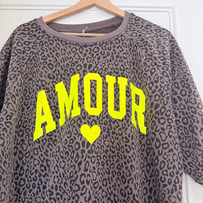 Sweat taupe léopard logo amour en coton taille unique LOUNAE