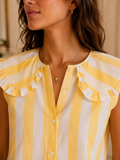 Chemise jaune rayée col Claudine LOUNAE